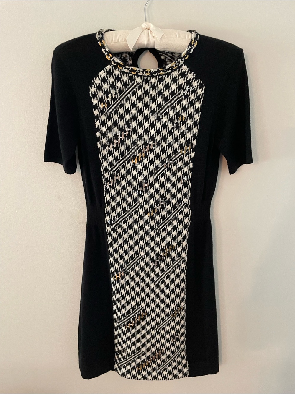 Nanette Lepore Black and White Houndstooth Front-Panel Dress. 💯 Marino Wool.